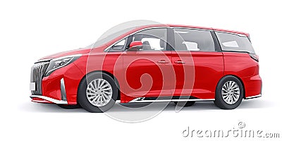 Red Minivan family city car. Premium Business Car. 3D illustration Cartoon Illustration