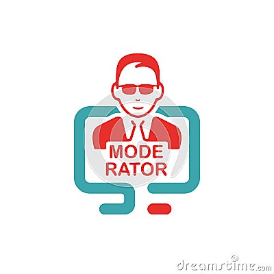 Red moderator sign on pc laptop vector illustration. Vector Illustration