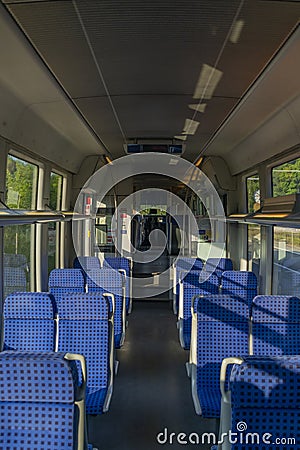 Red modern engine interior near platform in Annaberg-Buchholz Germany 06 14 2023 Editorial Stock Photo