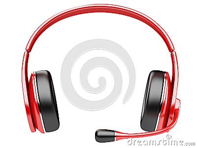 Red modern headphones with microphone Stock Photo