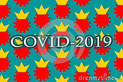 Red molecule COVID-2019 infection in crown on turquoise background isolated. Corona virus 2019 nCoV world danger attack Stock Photo