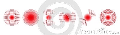 Red monitor signal detection waves. Pulse or noise symbols. Speaker sound, radar signalling or target. Digital sonar Vector Illustration