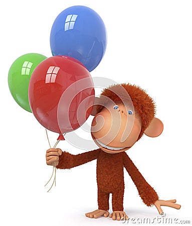 The red monkey with balloon Stock Photo