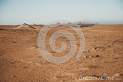 Red morrocan desert with blue empty sky Stock Photo