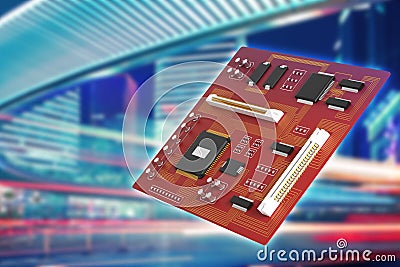 Red motherboard in city Stock Photo