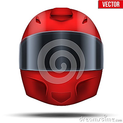 Red motor racing helmet with glass visor. Vector Illustration