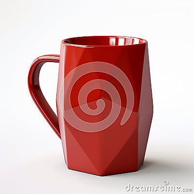 Red Polygonal Coffee Mug With Photorealistic Detail Stock Photo