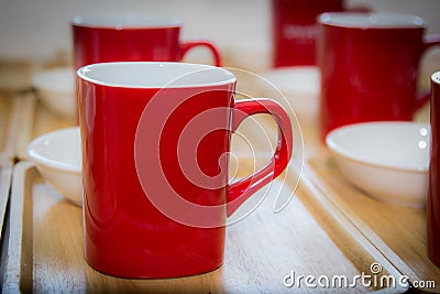 Red mugs coffee Stock Photo