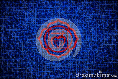 Red Muladhara chakra sacred symbol on a blue background of shining stars, universe, flashing Stock Photo