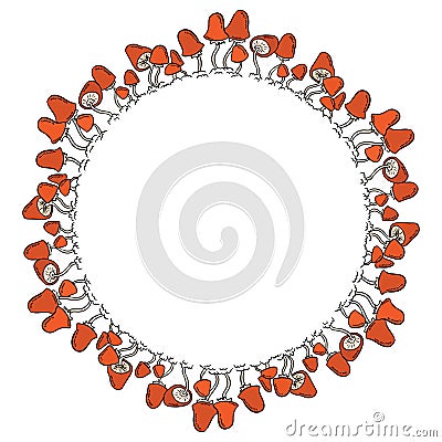 Red mushroom circle colorful wreath. Vector colorful illustration Vector Illustration