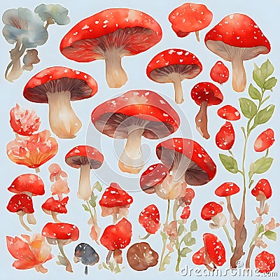 Red mushroom collection Stock Photo