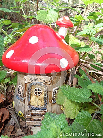 Red Mushroom Fairy House Editorial Stock Photo