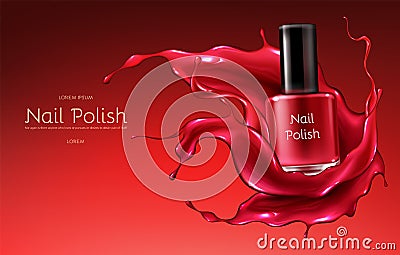 Red nail polish realistic vector promo banner Vector Illustration