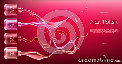 Red nail polish realistic vector promo banner Vector Illustration