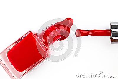 Red nail polish on a white background. Stock Photo