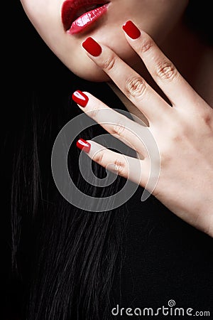 Red nails and lips Stock Photo