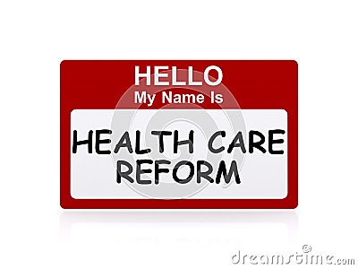 Hello my name is health care reform Stock Photo