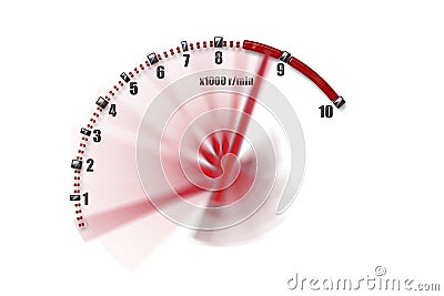 Red needle swipe on the speedometer symbol . Cartoon Illustration