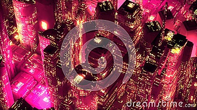Red neon city skyscrapers modern technology concept Stock Photo