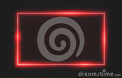 Red neon frame. Lighting banner on transparent background. Isolated glow border vector illustration Vector Illustration