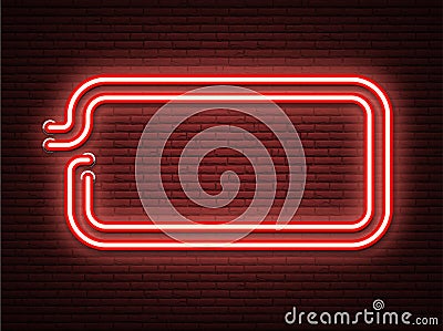 Red neon luminous signboard on realistic bricklaying wall. Vector Illustration