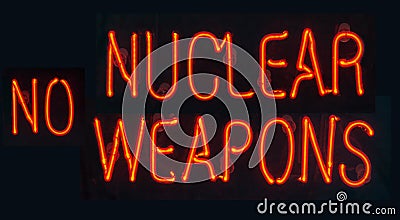 No Nuclear Weapons - Red Neon Sign Stock Photo