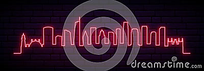 Red neon skyline of Los Angeles city. Vector Illustration