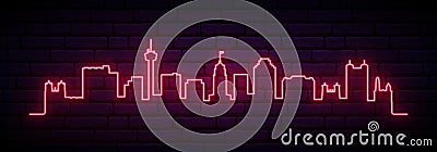 Red neon skyline of San Antonio city. Vector Illustration