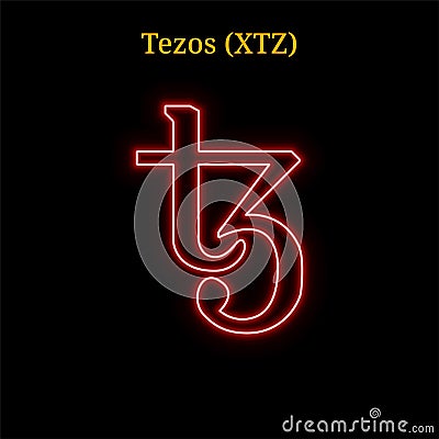 Red neon Tezos XTZ cryptocurrency symbol Vector Illustration