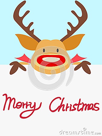 Red nosed reindeer christmas card with handwritten words Vector Illustration