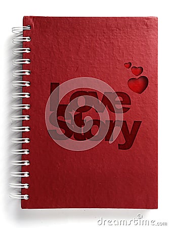 Red notebook with text love story Stock Photo