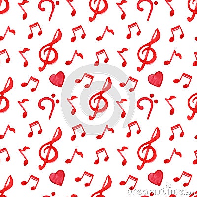 Red notes treble bass clef love music seamless pattern vector Vector Illustration