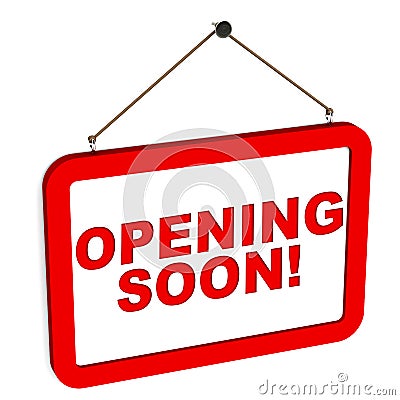 Opening soon notice board Stock Photo