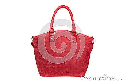 Red, nubuck, leather elegant women bag. Fashionable female handbag, isolated Stock Photo