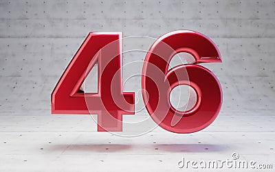 Red number 46. Metallic red color digit isolated on concrete background Stock Photo