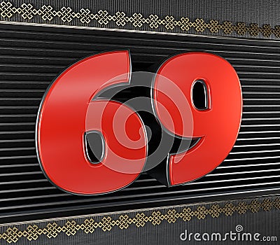 Red number 69 with endless knot Cartoon Illustration