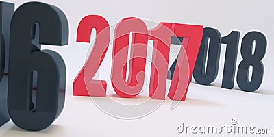 2017 red numbers on blurred background dark figures of 2016 and 2018 Stock Photo