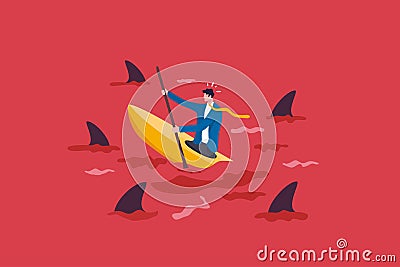 Red ocean market, high competition industry with too many competitors, intense market with challenge or difficult to success Vector Illustration