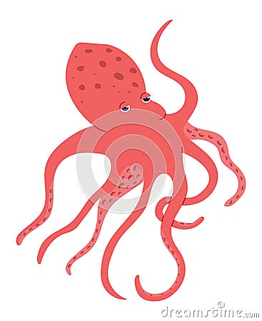 Red octopus isolated on white, marine life Vector Illustration