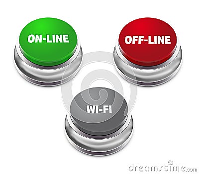 Red offline, green online and gray wifi button Cartoon Illustration