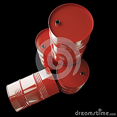 Red oil barrels isolated on black background. Stock Photo