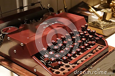 Red old retro vintage antique typewriter Editorial Stock Photo