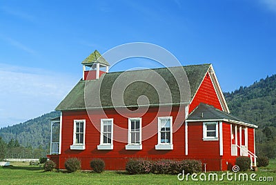 Red, one-room schoolhouse, Stone Lagoon on PCH, Northern CA Stock Photo