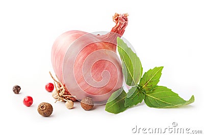 Red onion and basil Stock Photo
