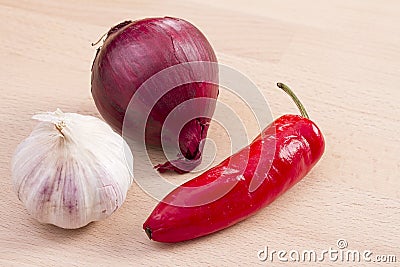 Red onion, chilli and garlic Stock Photo