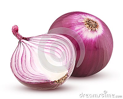 Red onion with cut in half isolated on white background. Stock Photo