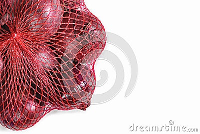 Red onion in a grid. Sale with copy space. On a white background Stock Photo