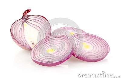 Red Onion Half and Slices on White Background Stock Photo