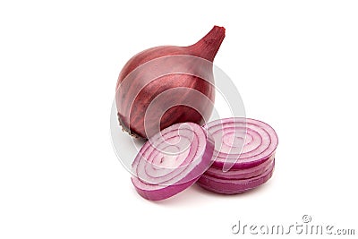 Red onion heads on a white background Stock Photo