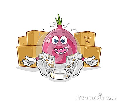 Red onion homeless character. cartoon mascot vector Vector Illustration